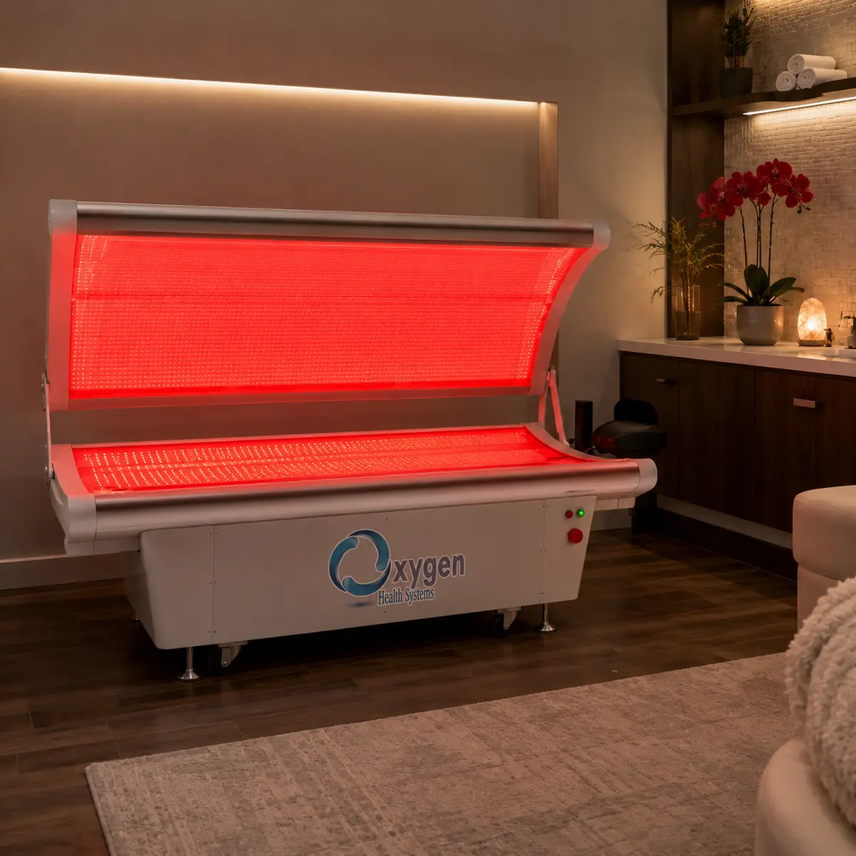 Med spa treatment with 5-wavelength red light therapy